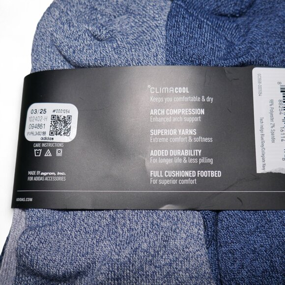 6 Pair Adidas Men's Low Cut Socks with Arch Compression Indigo Blue/Grey/Collegi - Picture 9 of 12